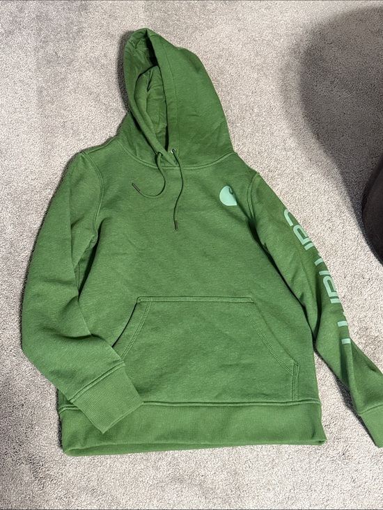 Carhartt Sweaters - Carhartt Olive Green Pullover Hoodie with Sleeve Graphic